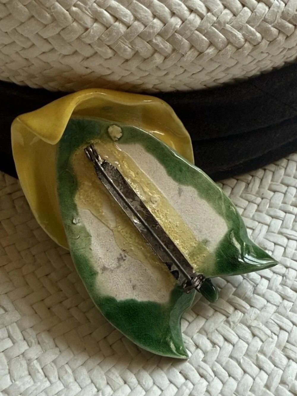 Vintage Ceramic Calla Lily Screw Back Earrings And Brooch
